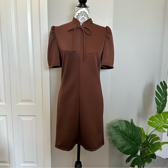 Brown Midi Chinese Collar Dress - Picture 1 of 4